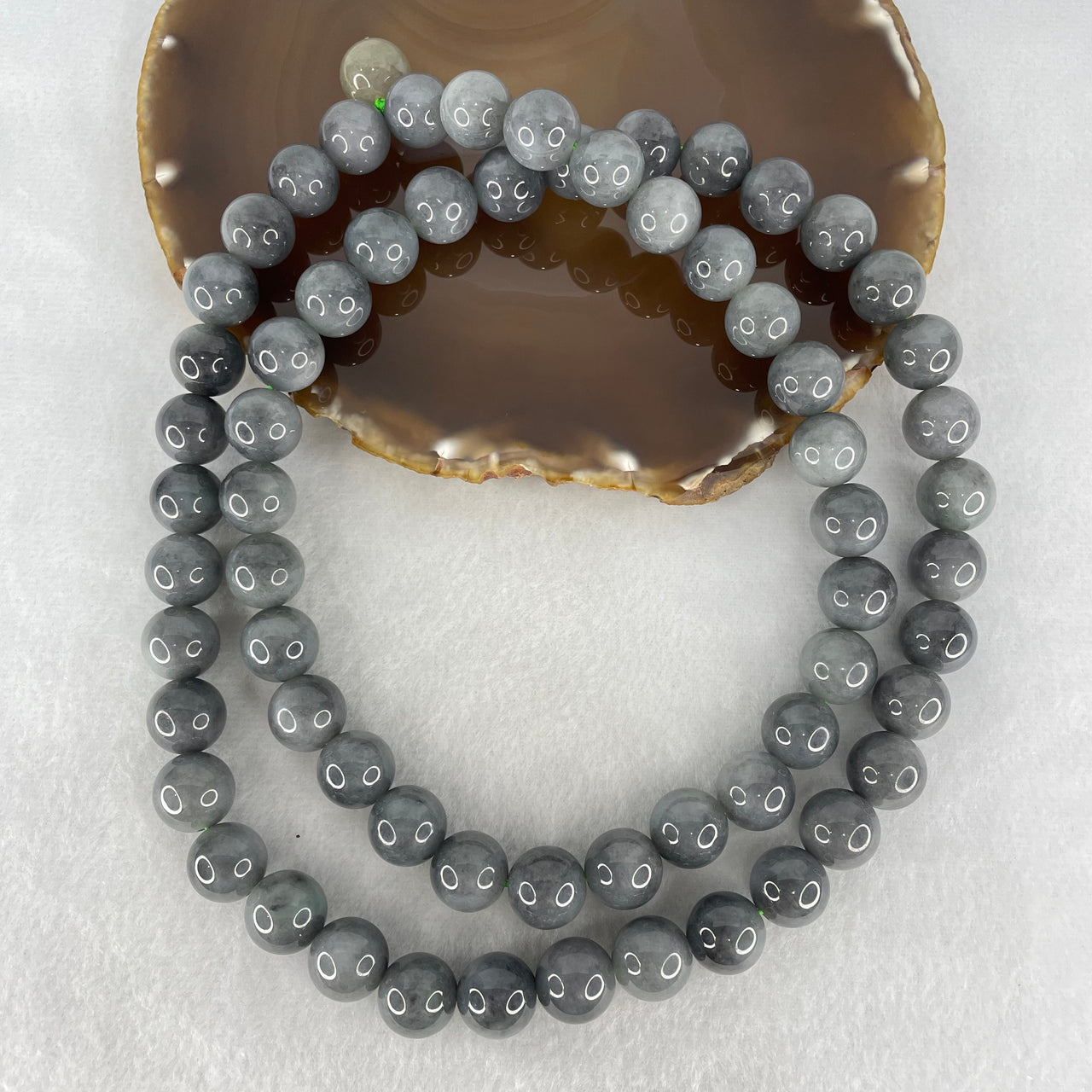 Type A Wuji Grey Jadeite Beads Necklace 263.70g 80cm 13.5mm 64 Beads + 1