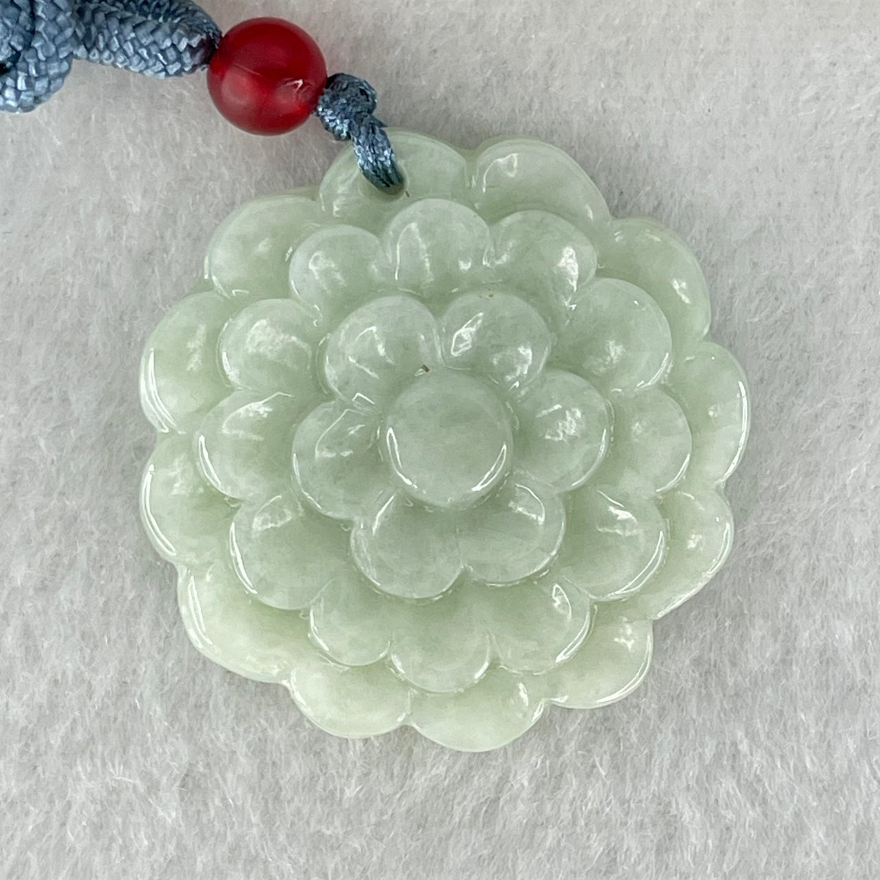 Type A Light Green Jadeite Prosperity Flower Pendant 14.69g 31.8 by 6.1mm