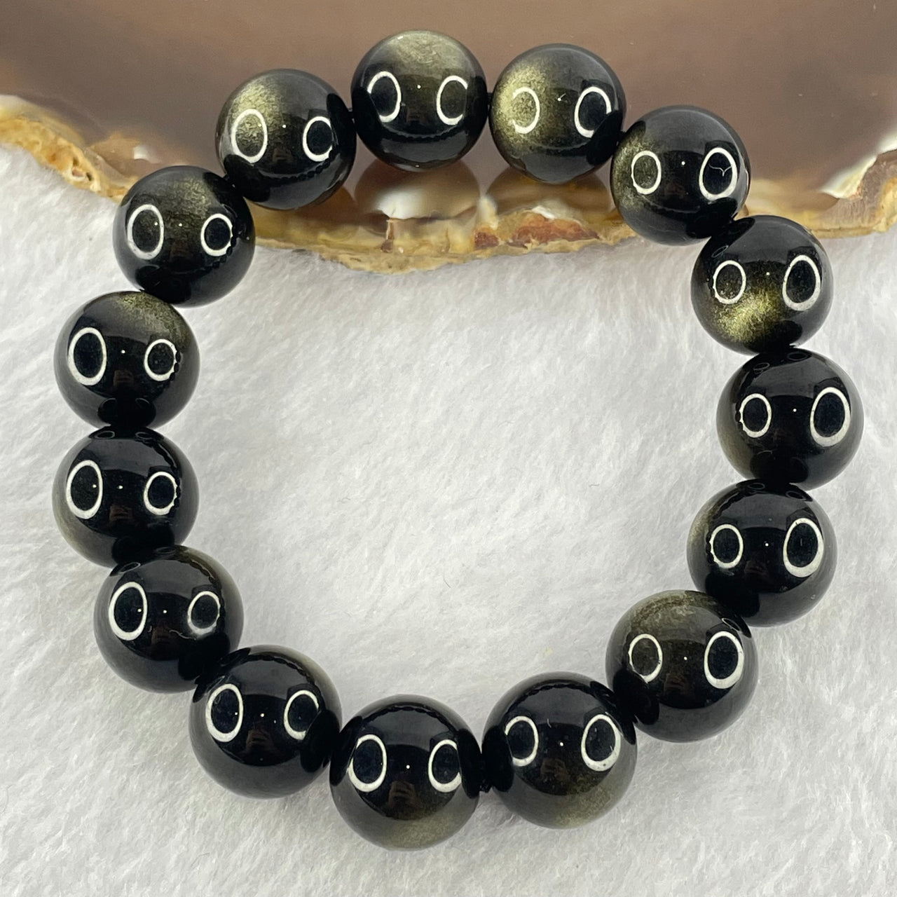 Good Grade Black Obsidian Beads Bracelet 45.75g 17cm 13.7mm 15 Beads