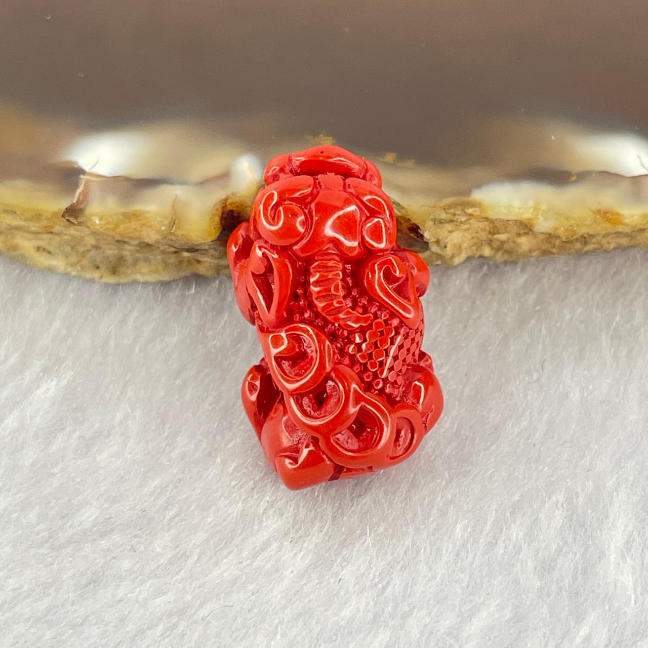 Natural Red Cinnabar Pixiu Charm for Bracelet 3.76g 19.7 by 12.2 by 8.7mm