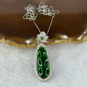 Type A ICY Jelly Omphasite Dark Green Jadeite Pea pod with Crystals in S925 Sliver Necklace 6.90g 27.3 by 10.3 by 2.5mm - Huangs Jadeite and Jewelry Pte Ltd