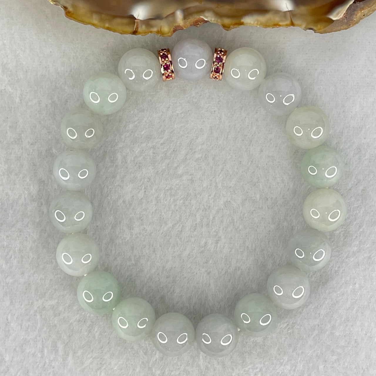 Type A Lavender Green Jadeite Beads Bracelet 34.74g 16.5cm 10.1mm 19 Beads