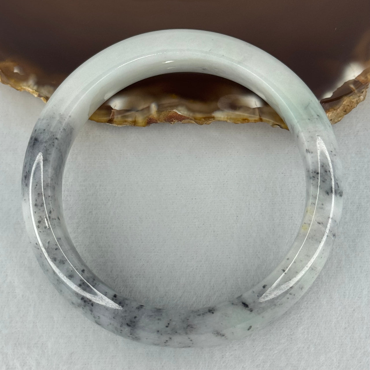 Type A Jadeite Faint Green Wuji Grey Piao Hua Bangle Internal Diameter 56.7mm 77.66g 16.7 by 8.8mm (Close to Perfect)