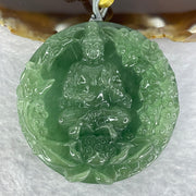 Golden Award Grand Master Type A Semi Icy Intense Green Jadeite Guan Yin on Lotus with Flowers 花开富贵观音 Pendant 62.02g 53.0 by 11.2mm - Huangs Jadeite and Jewelry Pte Ltd