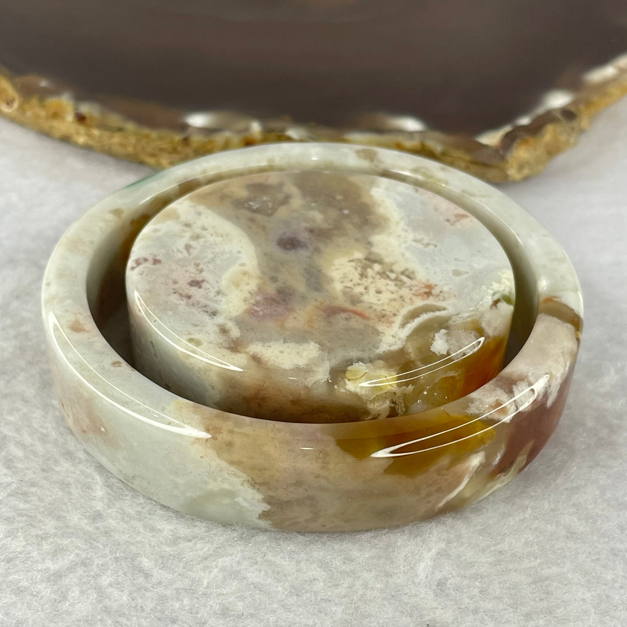 Natural Flower Jasper/Flower Agate Bangle Set 115.35g 15.5 by 5.8 mm Internal Diameter 58.2 mm (External Line) - Huangs Jadeite and Jewelry Pte Ltd