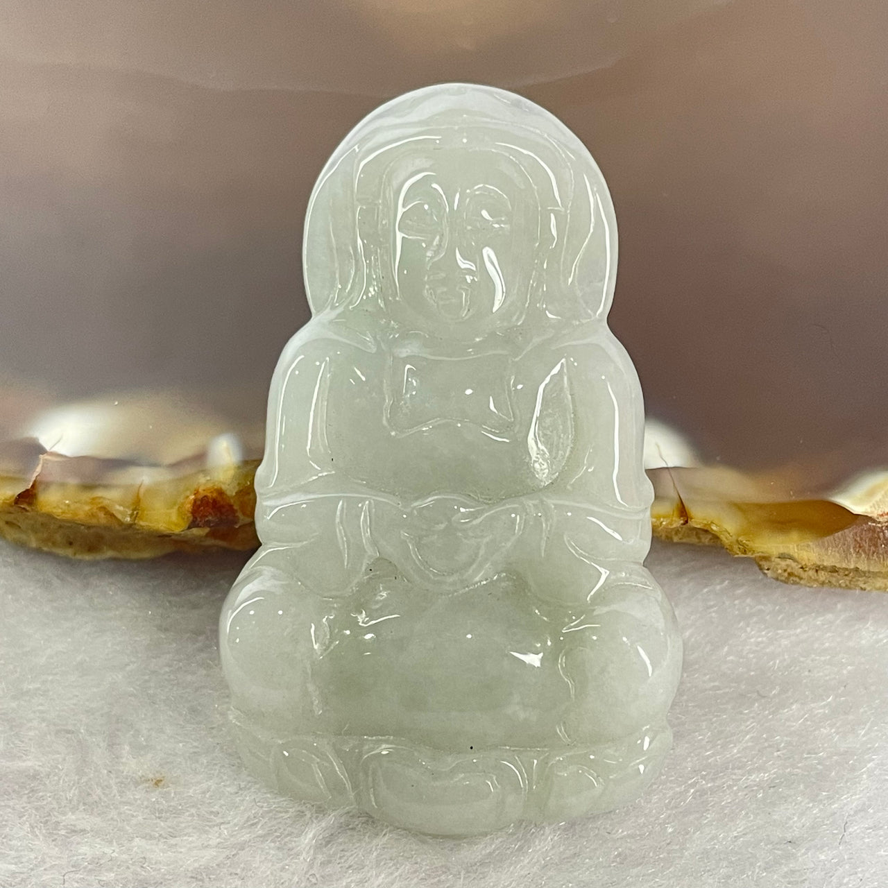 Type A Green Jadeite Guan Yin Pendant 7.84g 41.3 by 25.3 by 4.8mm - Huangs Jadeite and Jewelry Pte Ltd