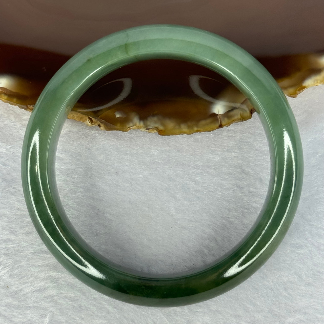 Type A Dark Green and Green Jadeite Bangle Internal Diameter 55.5mm 63.69g 14.1 by 8.5mm (Slight Internal Line)