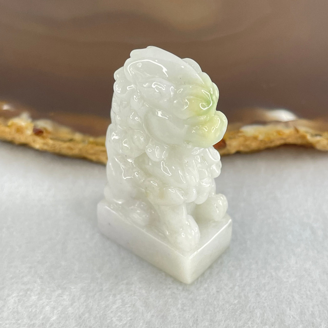 Type A Faint Green Lavender Patches Jadeite Fu Dog Seal Display 26.93g 41.9 by 22.9 by 13.7mm