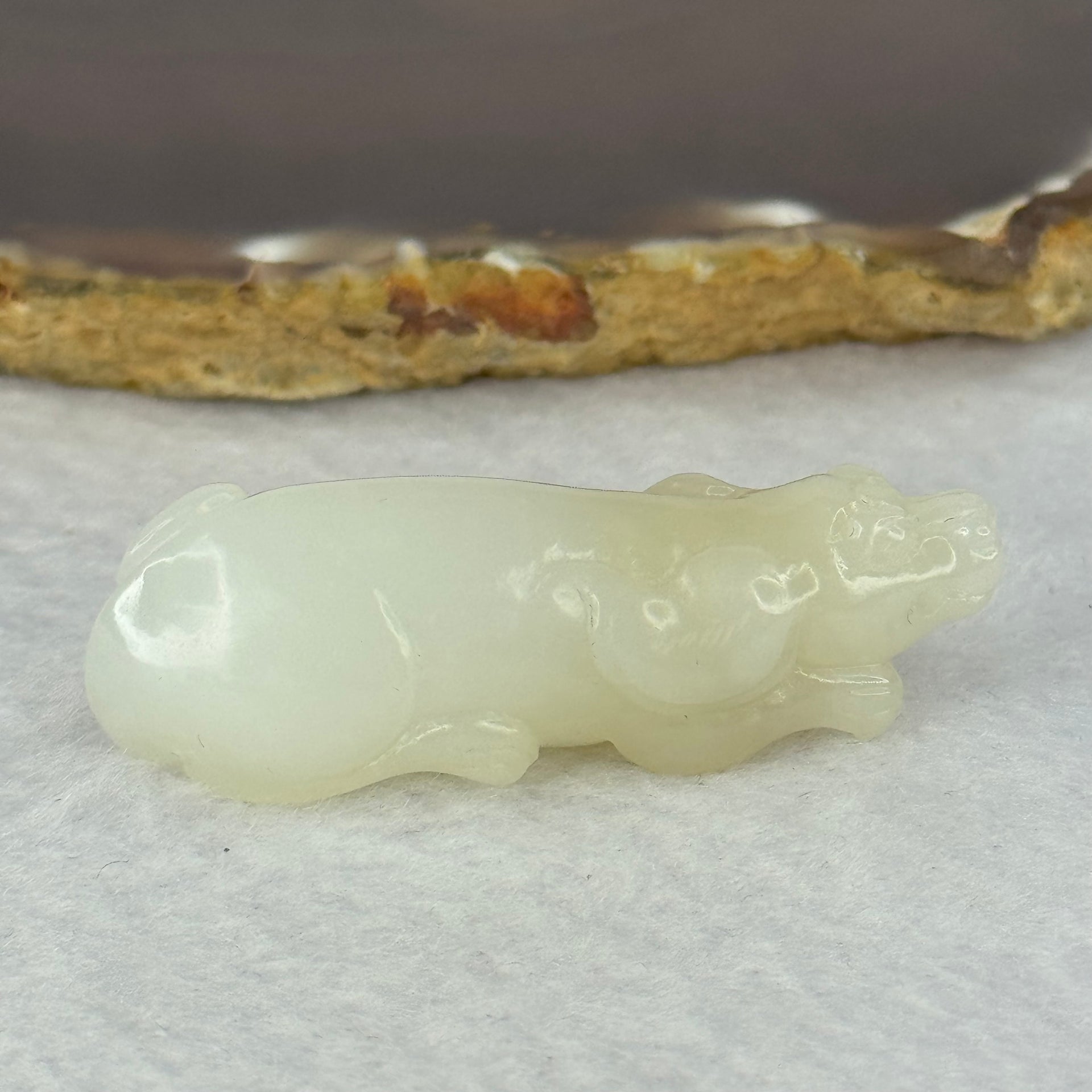 Natural White with Brown Nephrite Dog Mini Display / Pendant 19.45g 51.8 by 14.9 by 17.4mm - Huangs Jadeite and Jewelry Pte Ltd