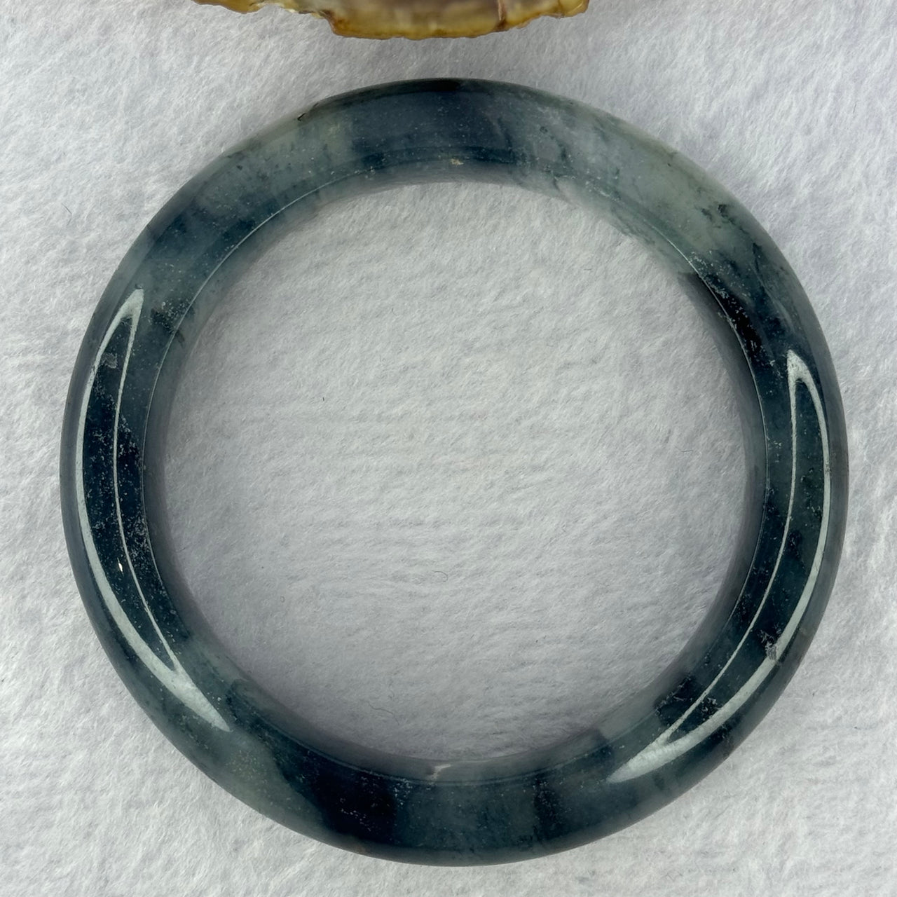 Transparent Colourless with Dark Black Grey Piao Hua Sodium Feldspar Jade Bangle 水沫玉手镯 Internal Diameter 57.3mm  67.11g 15.2 by 10.7mm (External Rough)