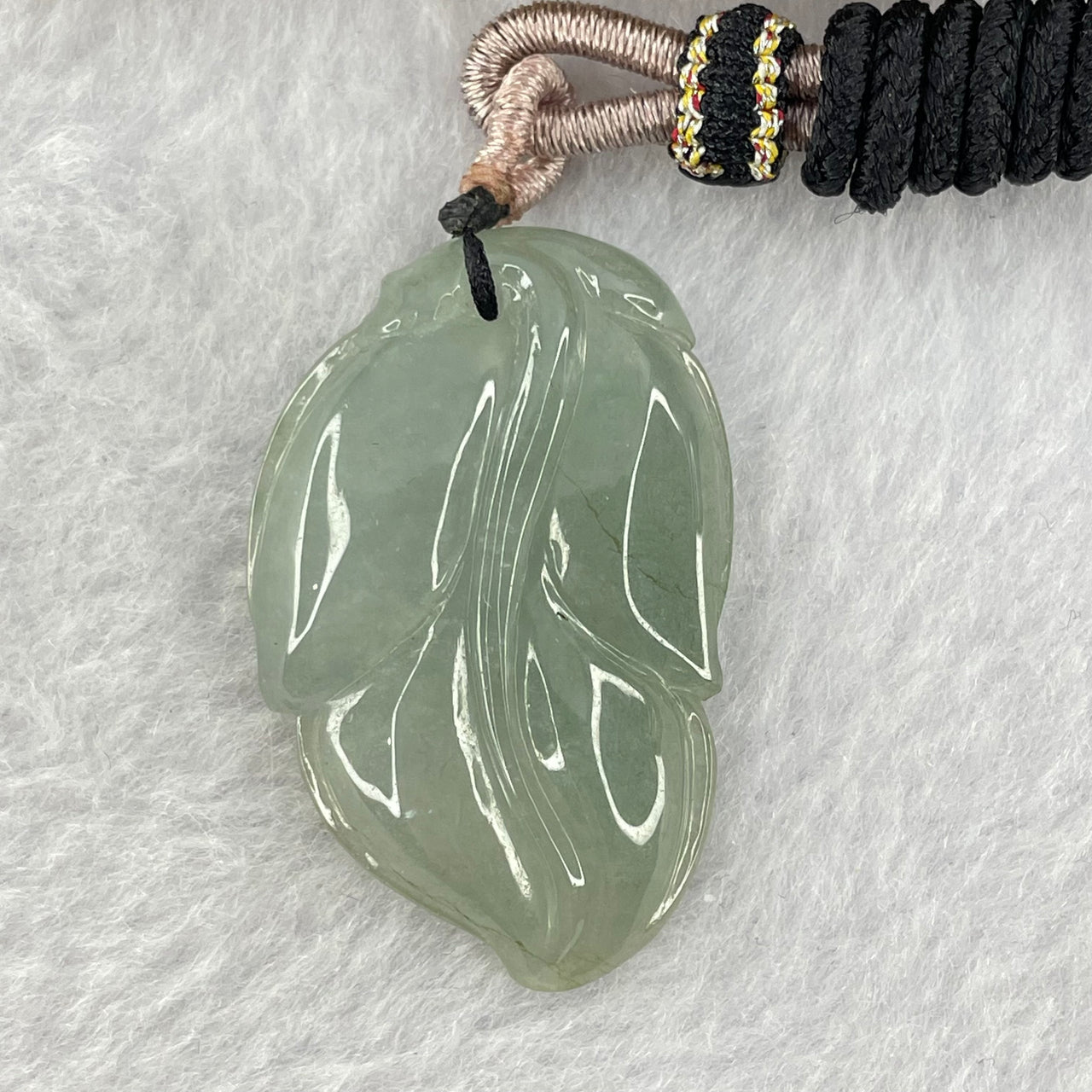 Type A Icy Light Blueish Green Jadeite Leaf Pendent 11.94g 33.5 by 23.1 by 7.2mm