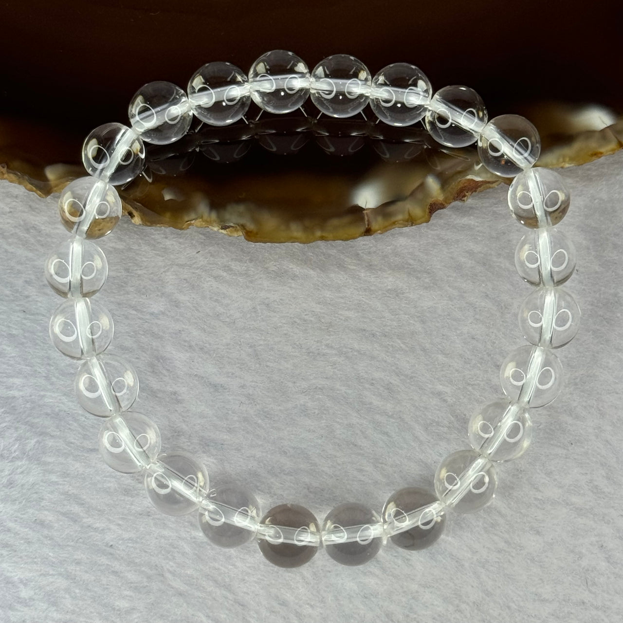 Natural Clear Quartz Bracelet 天然白水晶手链 18.59g 16.5cm 8.4mm 24 Beads