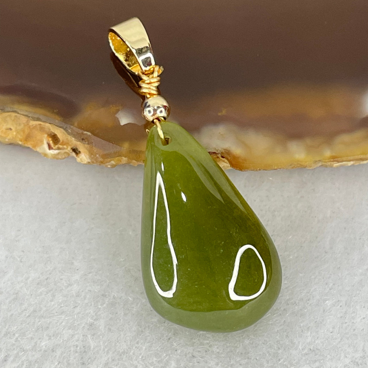 Type A Semi Icy Moss Green with Yellow Jadeite Tear Drop Pendant 3.17g 22.3 by 13.7 by 5.8mm