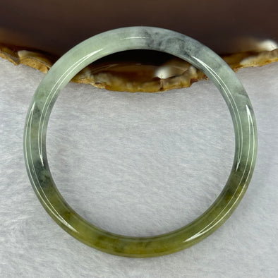 Type A Green Grey Wuji Piao Hua and Yellowish Green Jadeite Bangle 20.28g Internal Diameter 54.2mm 6.6 by 6.4mm (Slight External Line)