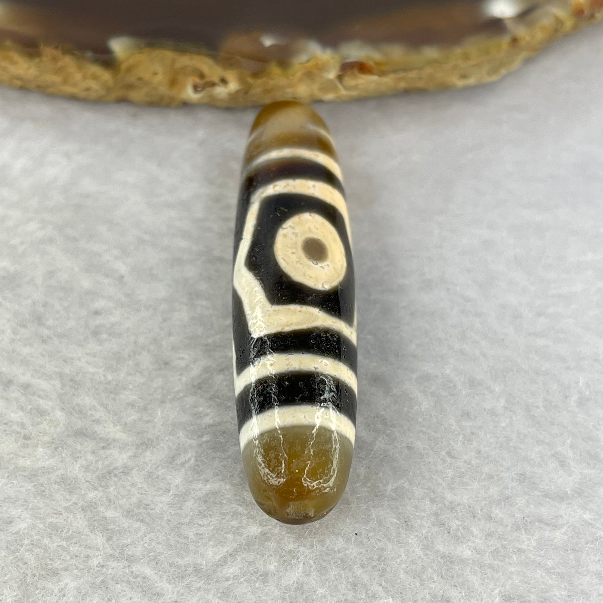 Natural Powerful Tibetan Old Oily Agate 3 Eyes Dzi Bead Heavenly Master (Tian Zhu) 三眼天诛 10.96g 47.5 12.2 mm - Huangs Jadeite and Jewelry Pte Ltd