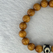 Natural Old Yabai Thuja Wood Beads With 3 Eyes Dzi Bead  Bracelet 老树崖柏三眼天珠手链 11.81g 16.5cm 10.2mm 18 Beads/ 14.1 by 10.9mm 1 Bead - Huangs Jadeite and Jewelry Pte Ltd