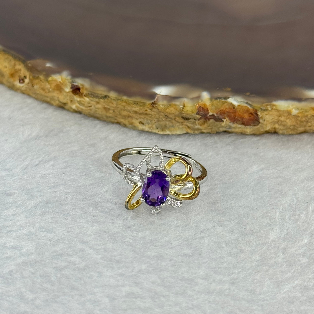 Natural Amethyst in 925 Sliver and Rose Gold Colour Ring 天然紫水晶925银戒指 (Adjustable Size) 2.05g 6.6 by 4.0 by 3.5mm - Huangs Jadeite and Jewelry Pte Ltd