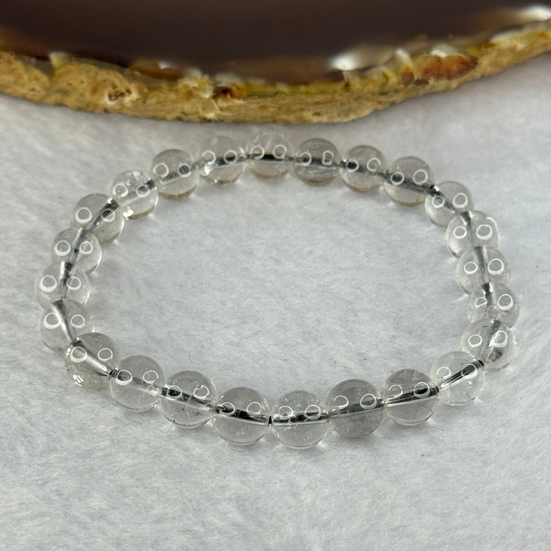 Natural Titanium Rutilated Clear Quartz 12.49g 14cm 7.4mm 24 Beads - Huangs Jadeite and Jewelry Pte Ltd