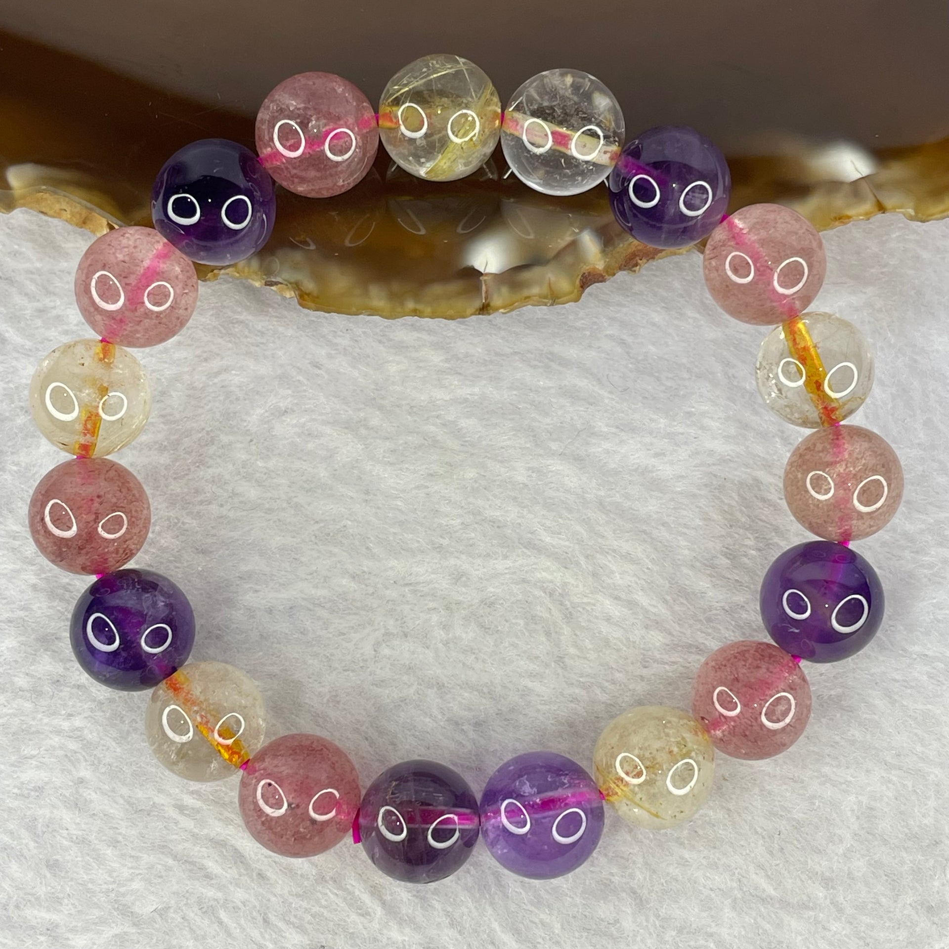 Natural Mixed Quartz Bracelet 29.38g 16.5cm 10.6mm 19 Beads - Huangs Jadeite and Jewelry Pte Ltd