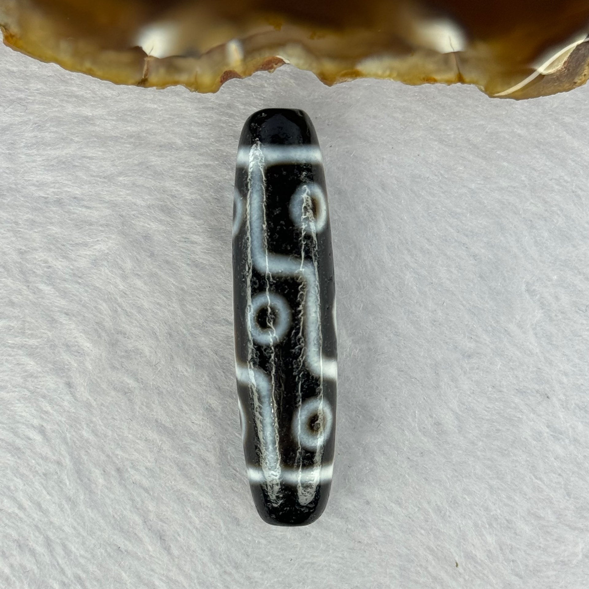 Natural Powerful Tibetan Old Oily Agate 9 Eyes Dzi Bead Heavenly Master (Tian Zhu) 九眼天诛 11.20g 48.5 by 12.1mm - Huangs Jadeite and Jewelry Pte Ltd