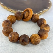 Natural Yabai Wood Pixiu Pair with Prosperity Coin Beads Bracelet for Wealth and Protection 天然崖柏木貔貅手链 58.50g 20.5 mm 12 Beads / Ring 8.2 by 6.5 mm - Huangs Jadeite and Jewelry Pte Ltd