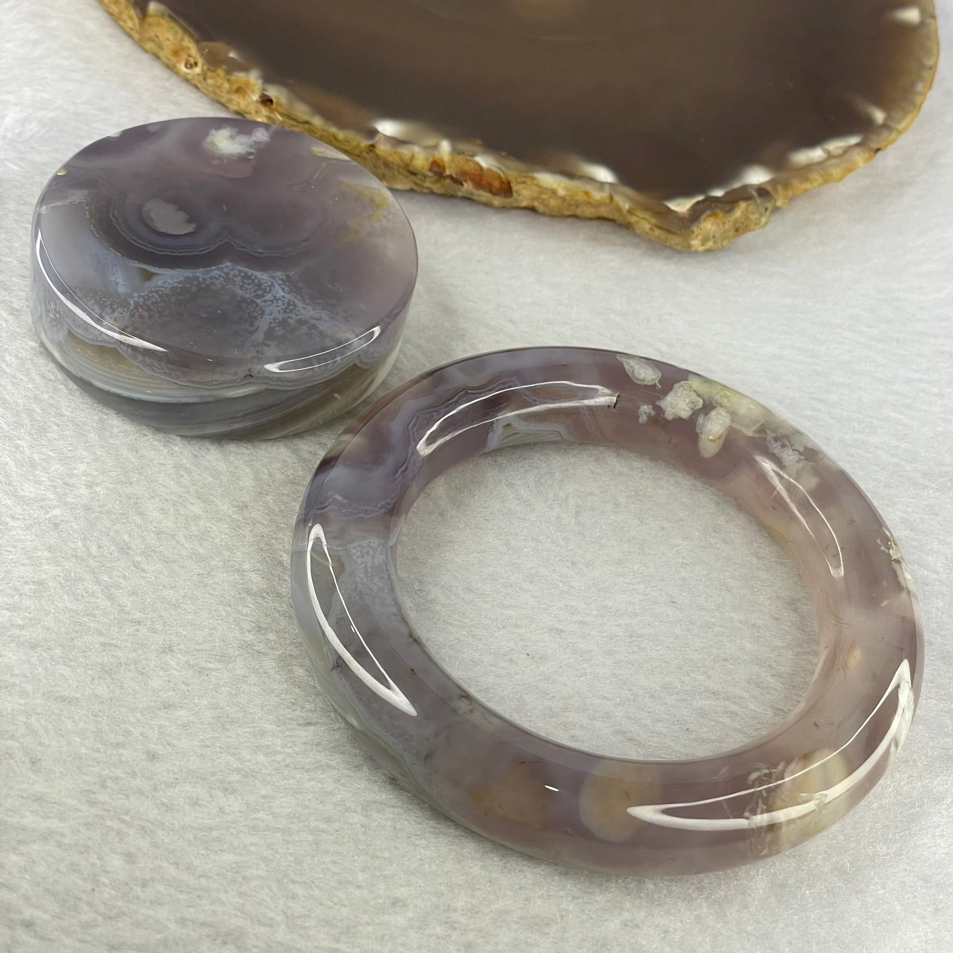 Natural Flower Agate Bangle Set 153.26g 13.0 by 13.0 mm Internal Diameter 54.7 mm - Huangs Jadeite and Jewelry Pte Ltd