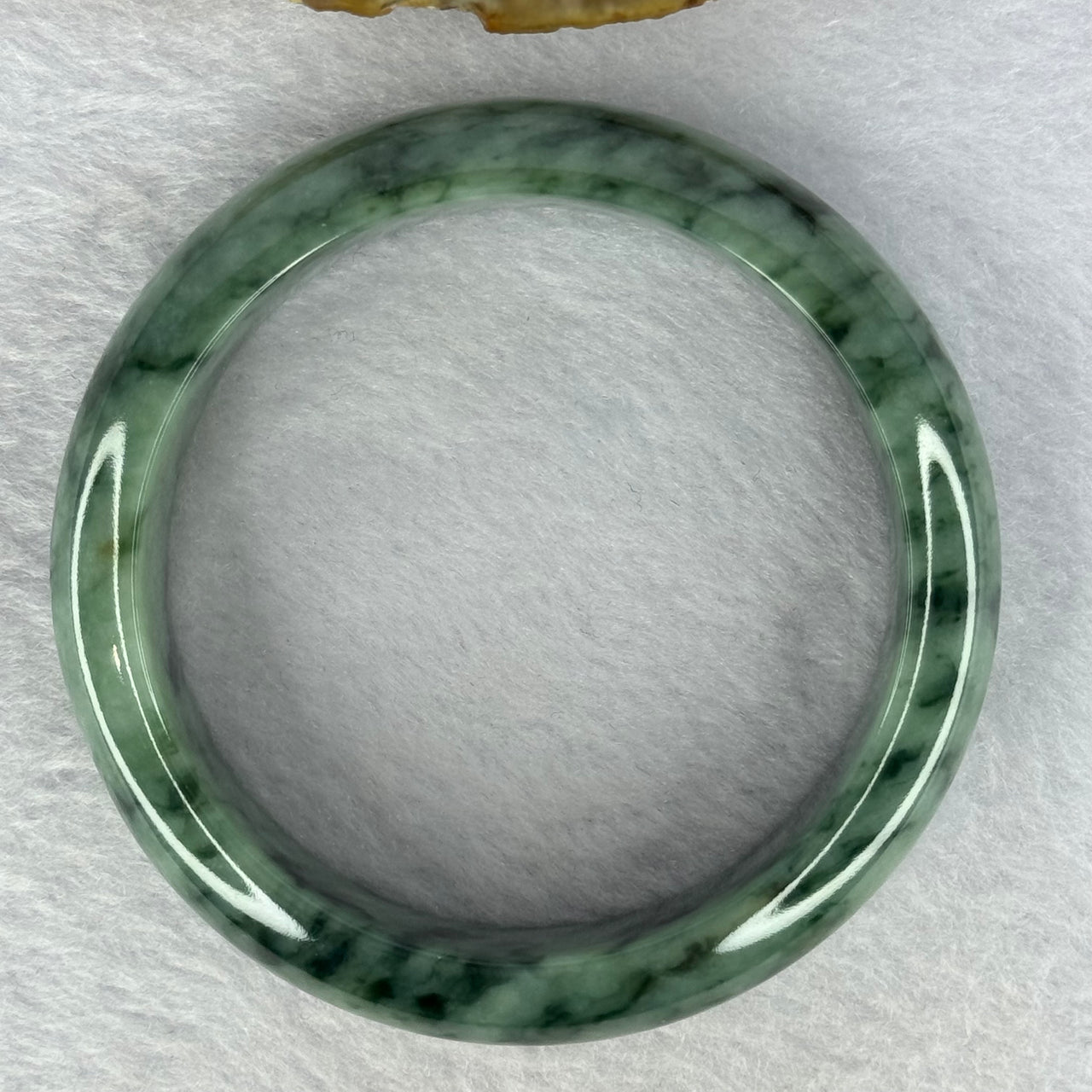 Type A Green with Moss Green Jadeite Bangle Internal Diameter 58.3mm 81.39g 17.3 by 8.9mm (Close to Perfect)