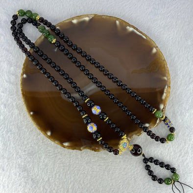 Natural Black Gold King Amber Beads with Crystals Necklace 天然黑金翁王琥珀项链 34.87g 80cm 13.2mm 1 Bead 8.9mm 4 Beads 8.1 mm 1 Bead 6.4mm 108 Beads