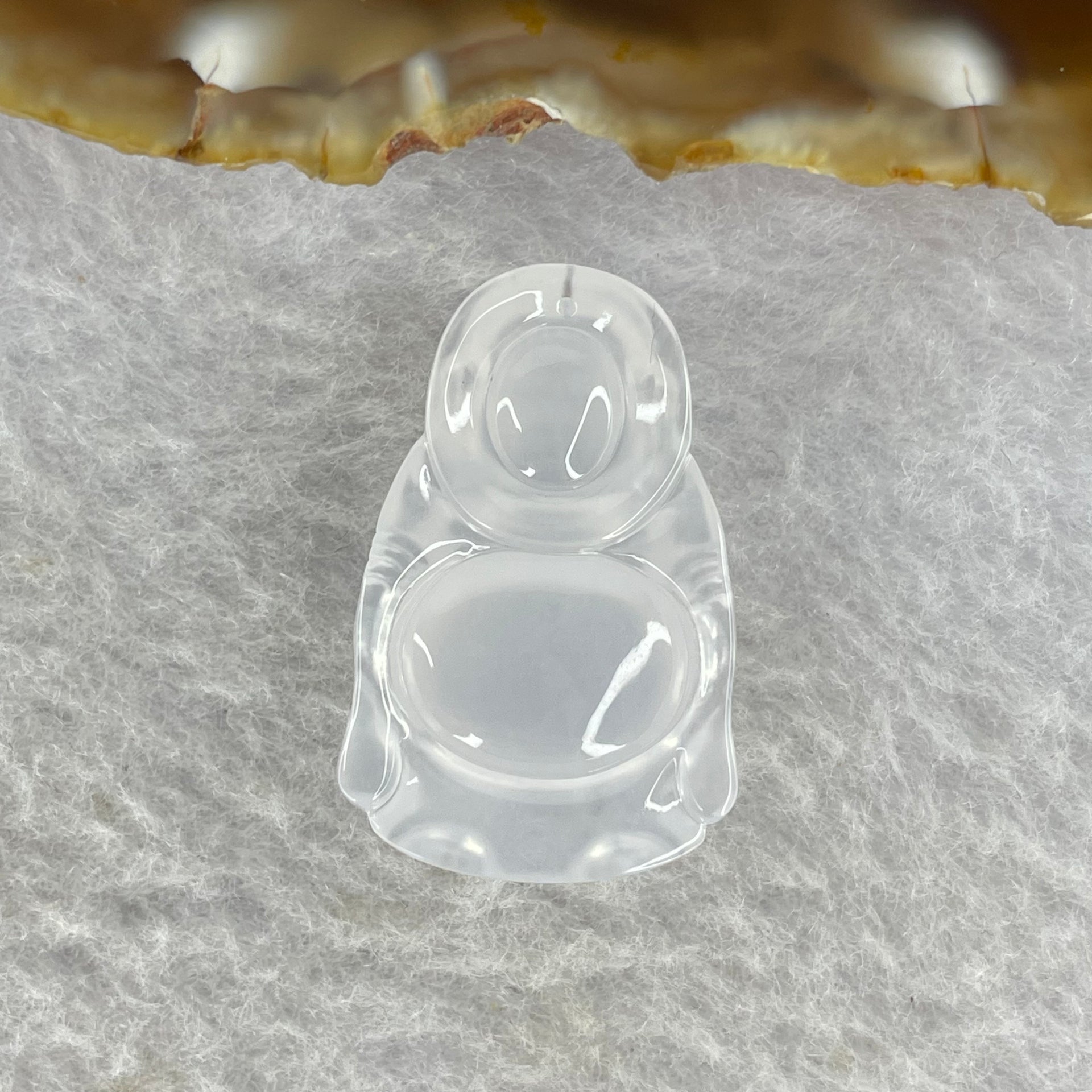 Type A Icy White Jadeite Milo Buddha 5.57g 29.7 by 19.2 by 7.2 mm - Huangs Jadeite and Jewelry Pte Ltd