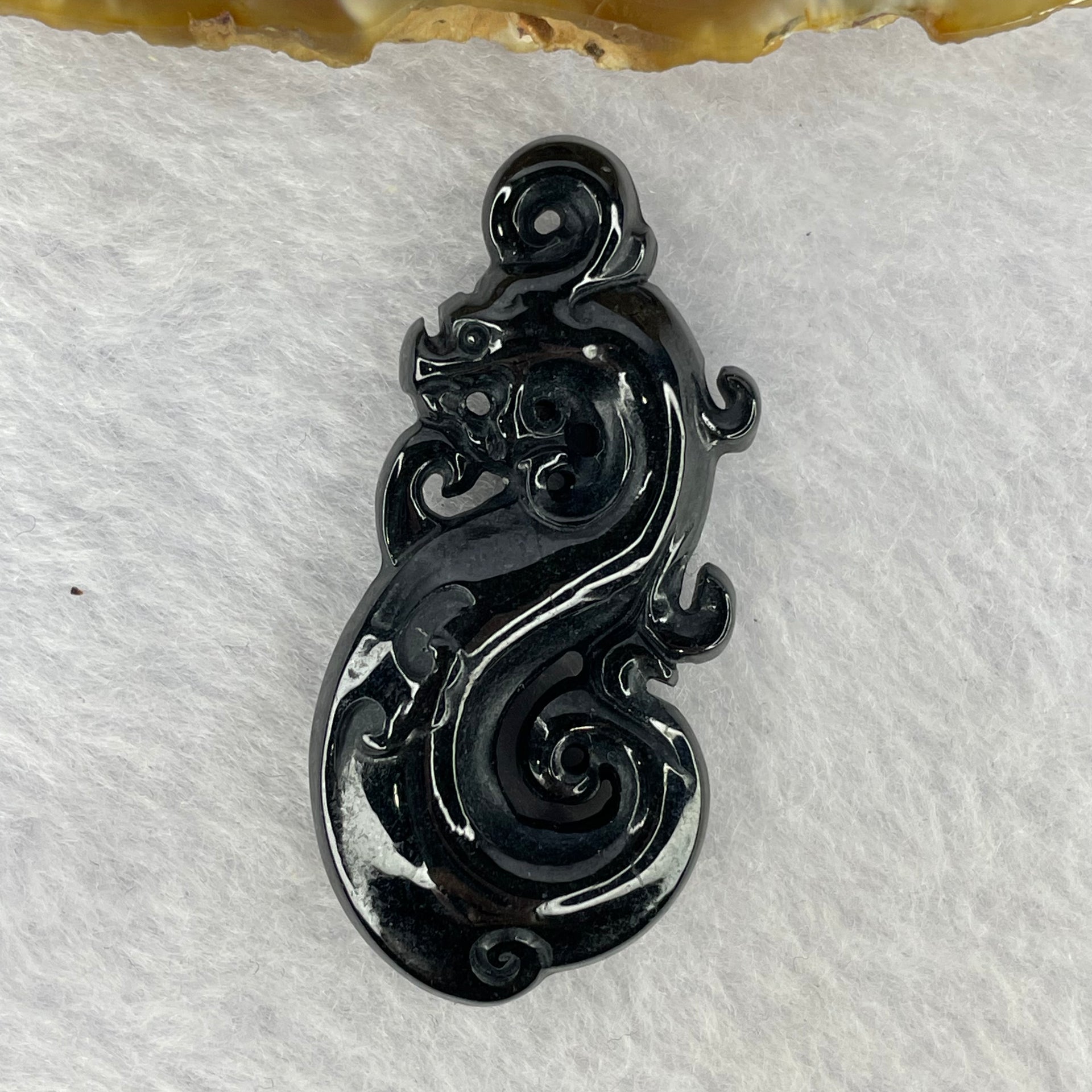 Type A  Opaque Black Omphasite Dragon Pendant / Charm 11.58g 45.6 by 21.2 by 8.5 mm - Huangs Jadeite and Jewelry Pte Ltd