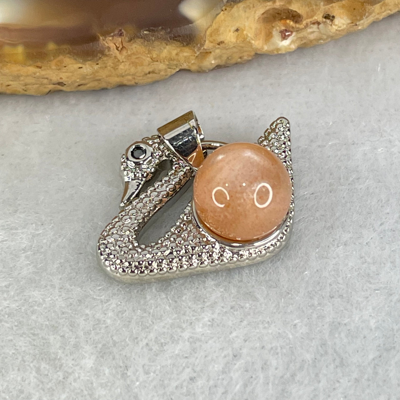 Natural Sunstone Bead with Crystals in S925 Sliver Swan Charm 3.27g 7.8mm