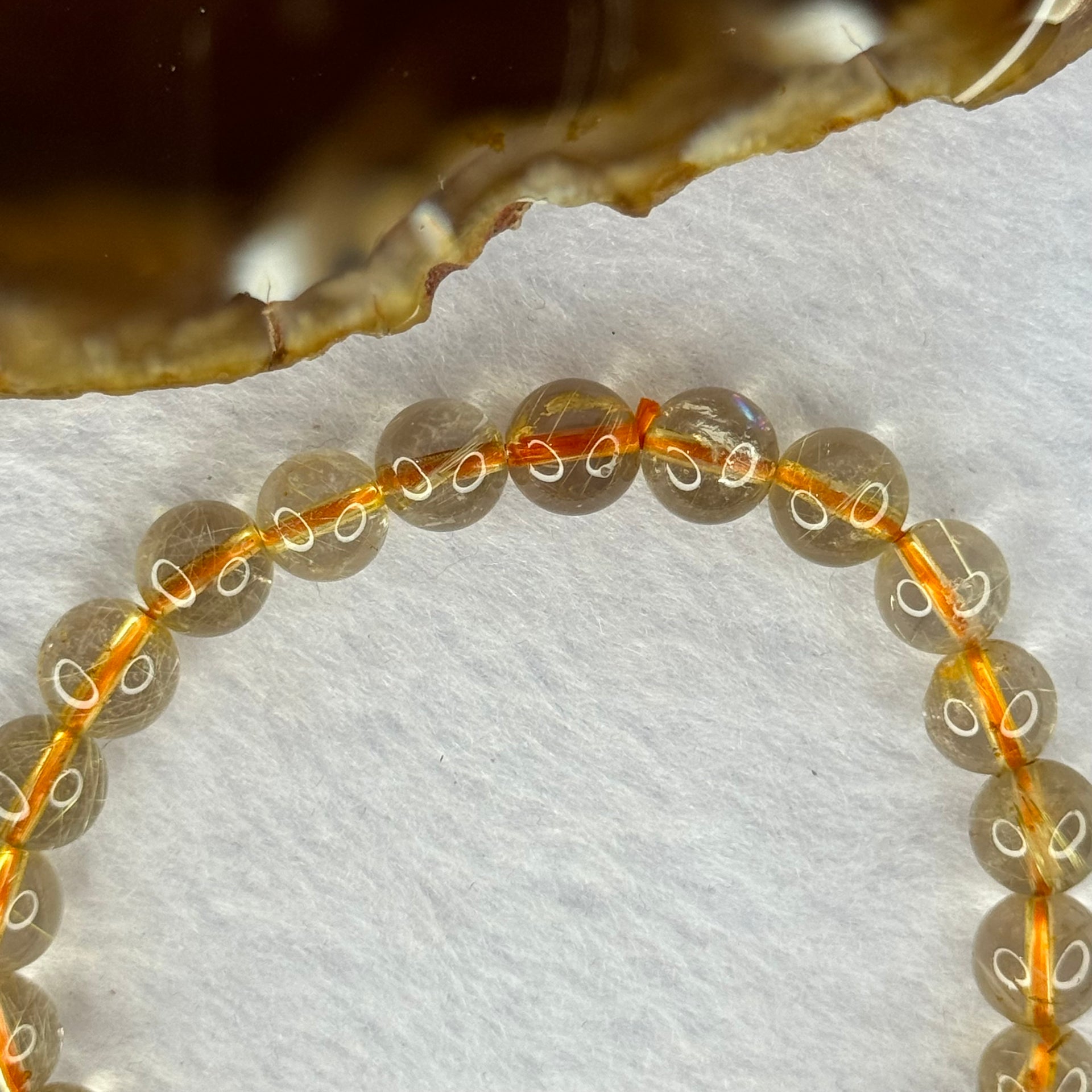 Natural Golden Rutilated Quartz Beads 天然金发水晶手链 14.72g 15cm 7.9mm 24 Beads - Huangs Jadeite and Jewelry Pte Ltd