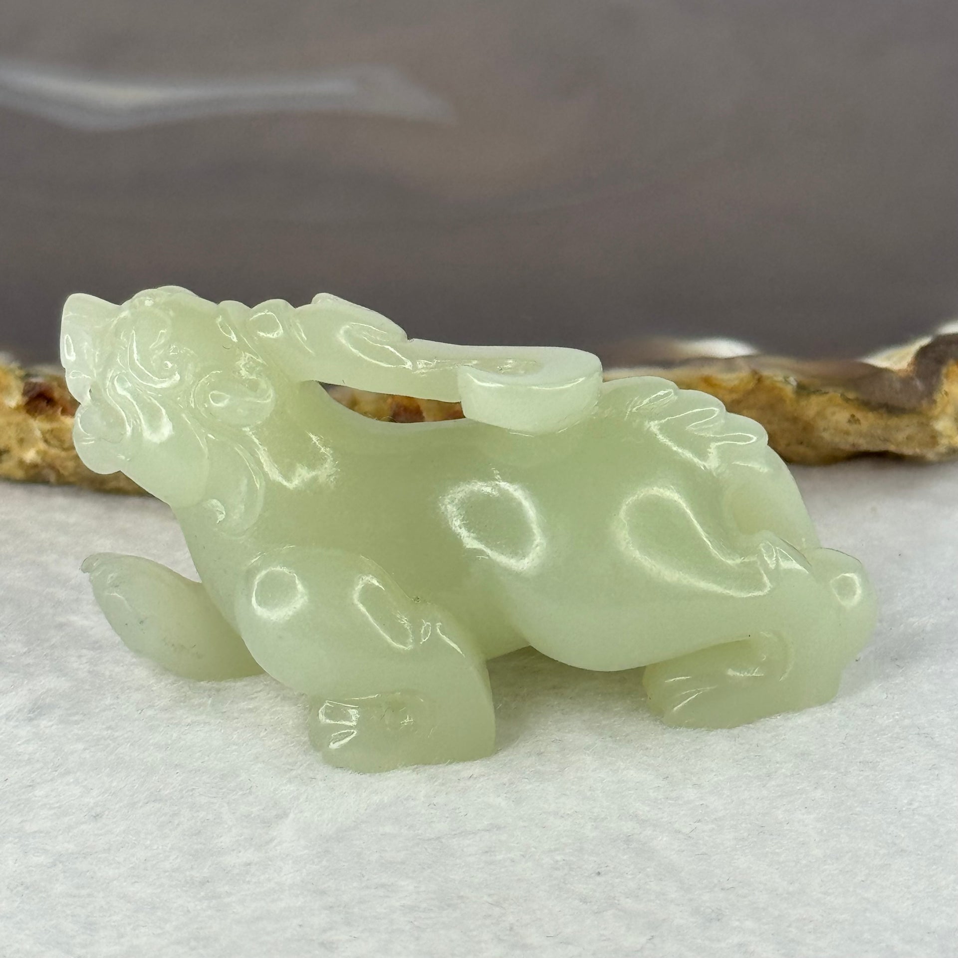 Natural Light Green Nephrite Pixiu Mini Display 42.98g 55.2 by 26.2 by 28.3mm - Huangs Jadeite and Jewelry Pte Ltd