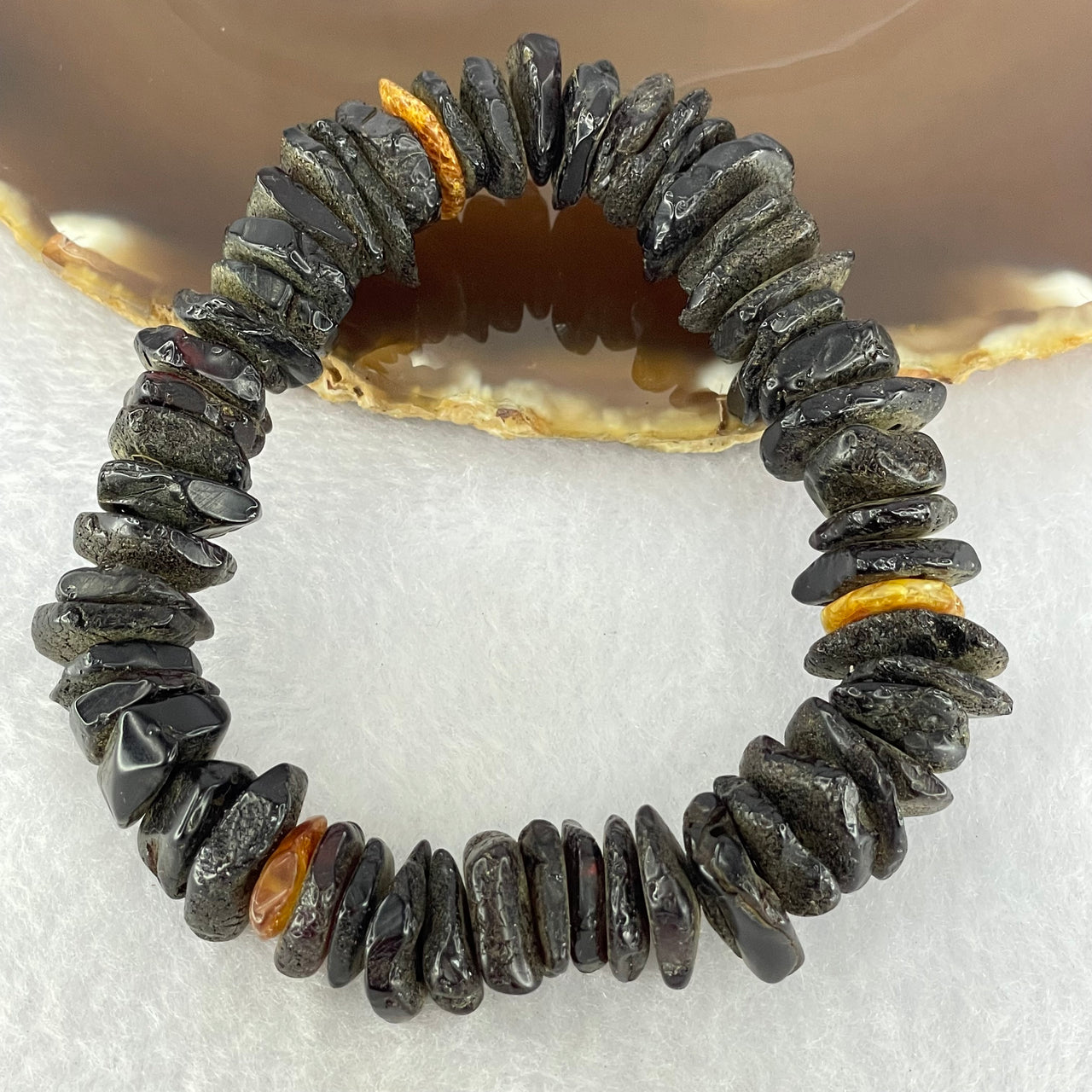 Natural Blood with Butterscotch Amber Irregular Beads Bracelet 23.06g 18.5cm 14.9 by 11.6 by 6.1 to 12.0 by 11.0 by 2.7mm 56pcs