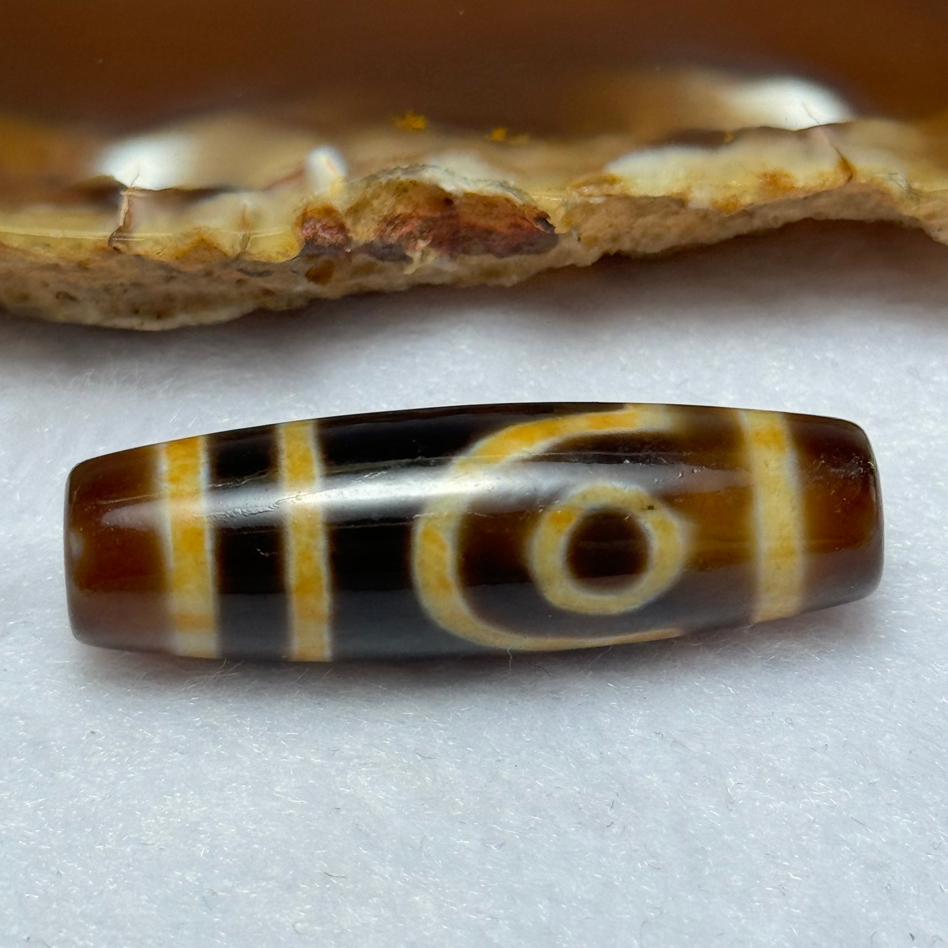 Natural Powerful Tibetan Old Oily Agate 2 Eyes Dzi Bead Heavenly Master (Tian Zhu) 二眼天诛 8.57g 38.6 by 12.0mm - Huangs Jadeite and Jewelry Pte Ltd