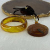 Natural Golden Yellow Amber Set Bangle Internal Diameter 52.4mm 16.2 by 6.9mm and Milo Buddha Pendent 48.9 by 26.5mm Total Weight 48.82g