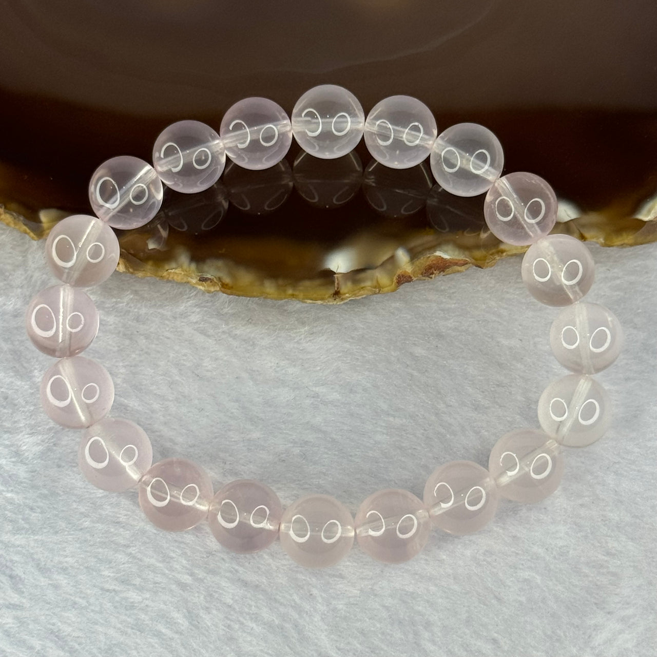 Natural Rose Quartz Beads Bracelet 天然玫瑰石英珠手链t 29.77g 17.5cm 10.3mm 20 Beads