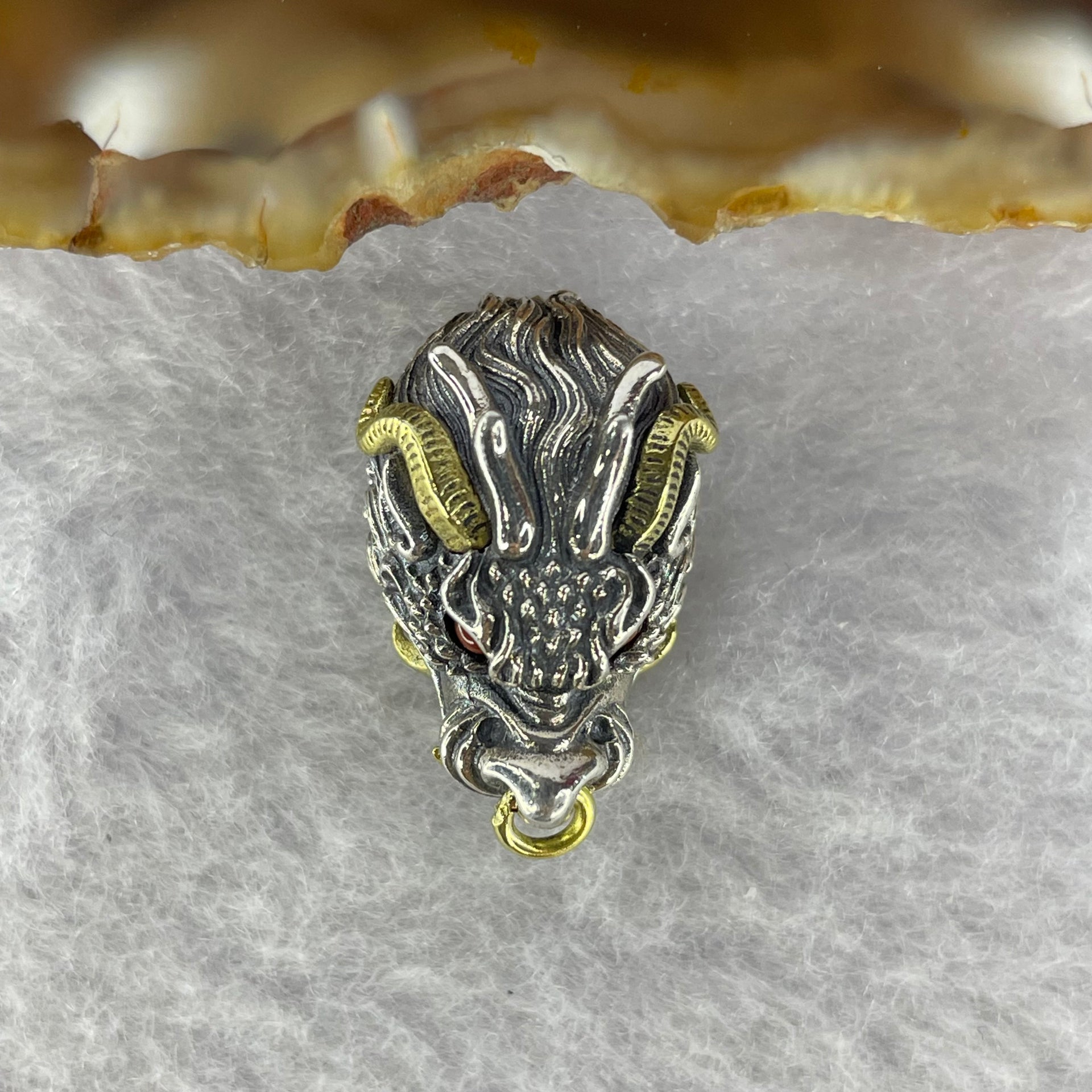 925 Sliver Dragon with Red Nan Hong Agate Eyes Bracelet Charm with Movable Nose Ring 5.97g 20.8 by 13.1 by 11.3 mm - Huangs Jadeite and Jewelry Pte Ltd