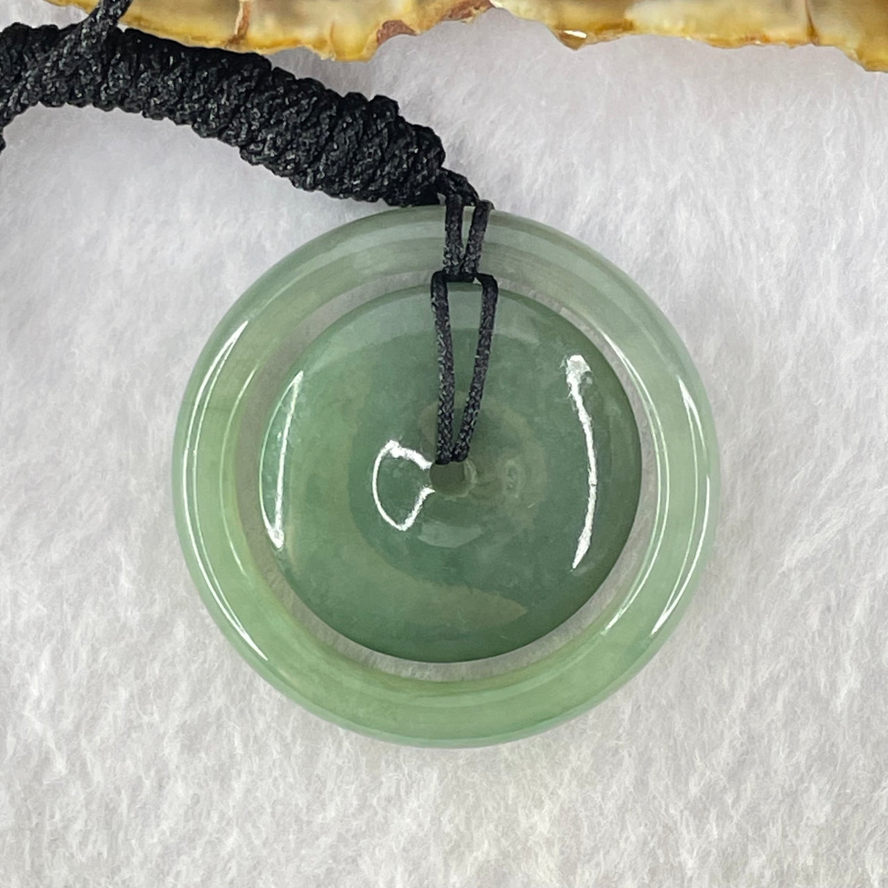 Type A Blueish Green Jadeite Double Ping An Kou Donut Pendant 14.16g 5.6 by 4.2mm, 25.3 by 5.0mm