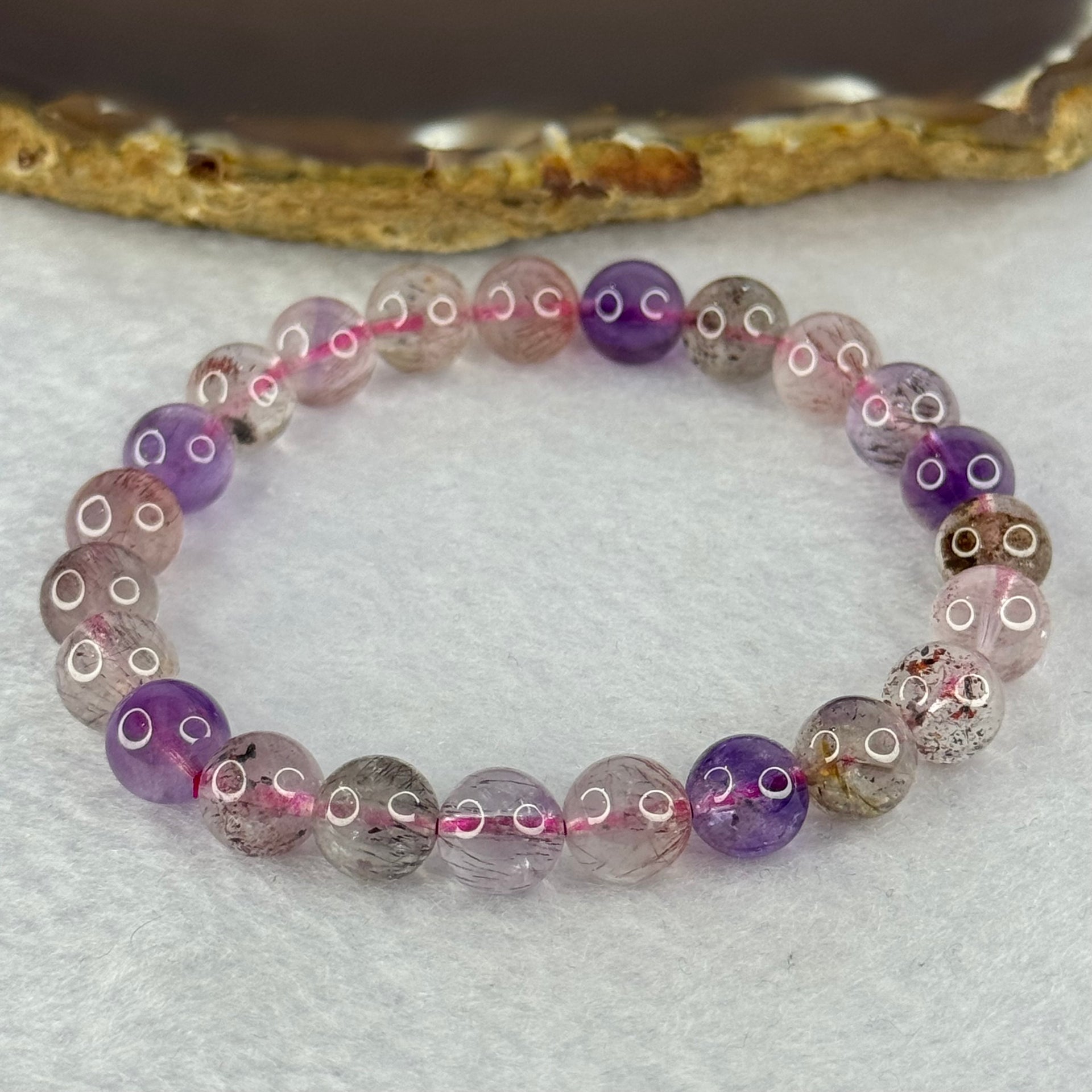 Above Average Grade Natural Super 7 Crystal Beads Bracelet 天然超级七水晶珠手链 17.62g 15.5cm 8.4mm 23 Beads - Huangs Jadeite and Jewelry Pte Ltd