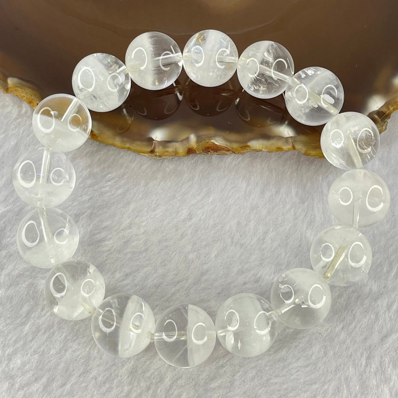 Natural White Phantom Quartz Beads Bracelet 68.81g 20cm 14.8mm 16 Beads