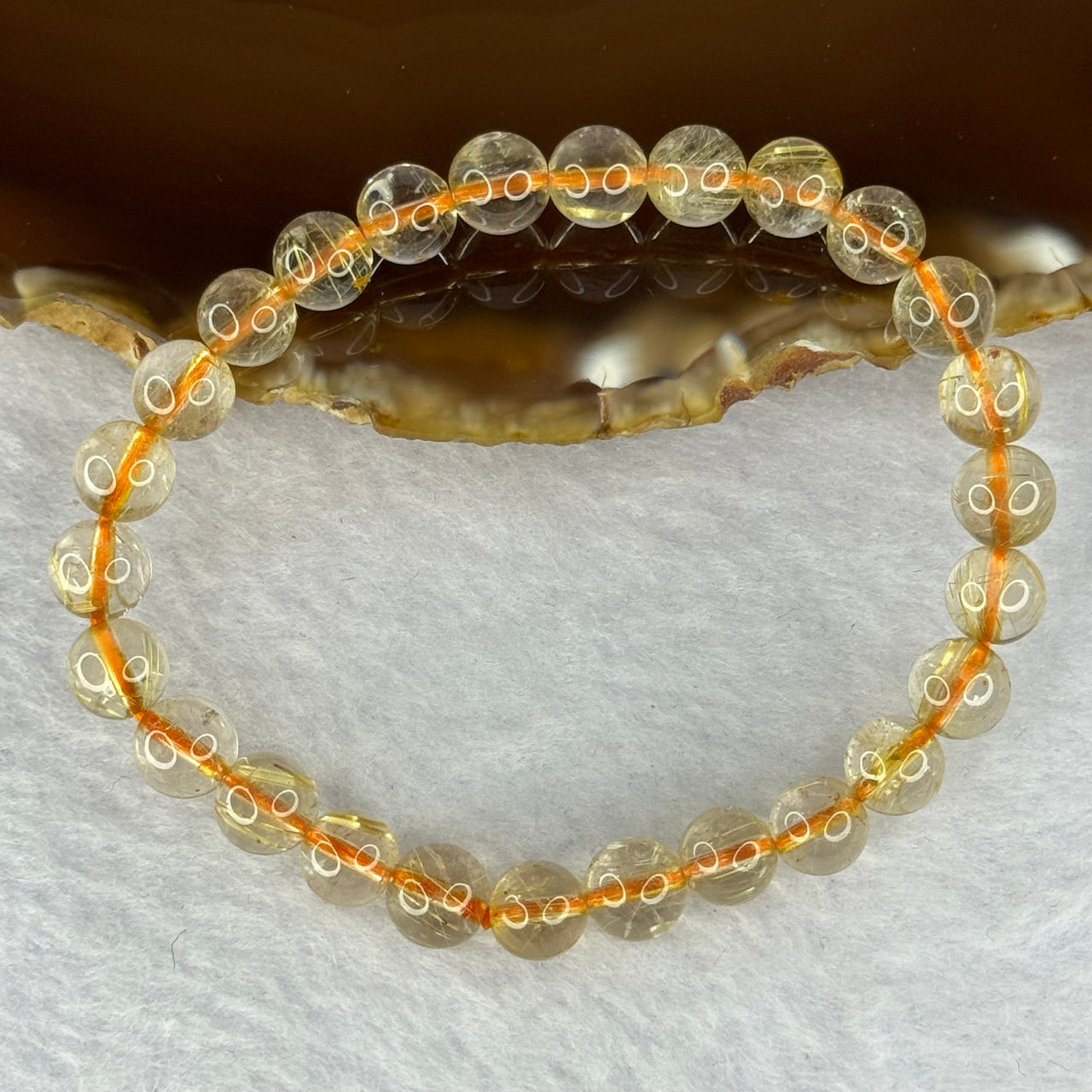 Natural Golden Rutilated Quartz Beads 天然金发水晶手链 12.97g 15cm 7.4mm 26 Beads - Huangs Jadeite and Jewelry Pte Ltd