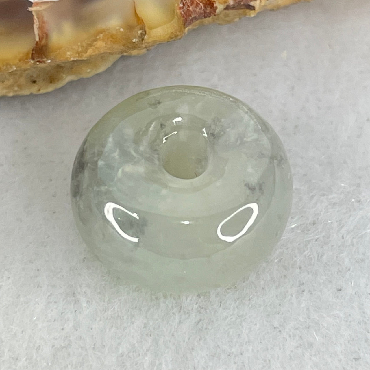 Type A Semi Icy Light Green With Wuji Grey Piao Hua Jadeite Ping An Kou Charm/Pendant 2.41g 13.0 by 7.0mm