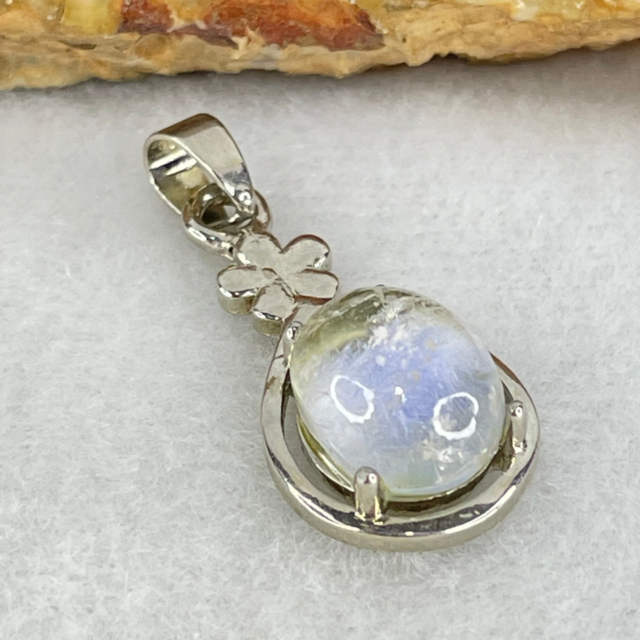 Good Grade Rare Natural Blue Dumortierite Rutilated Quartz in S925 Pendant 2.65g 10.9 by 8.8 by 6.5mm