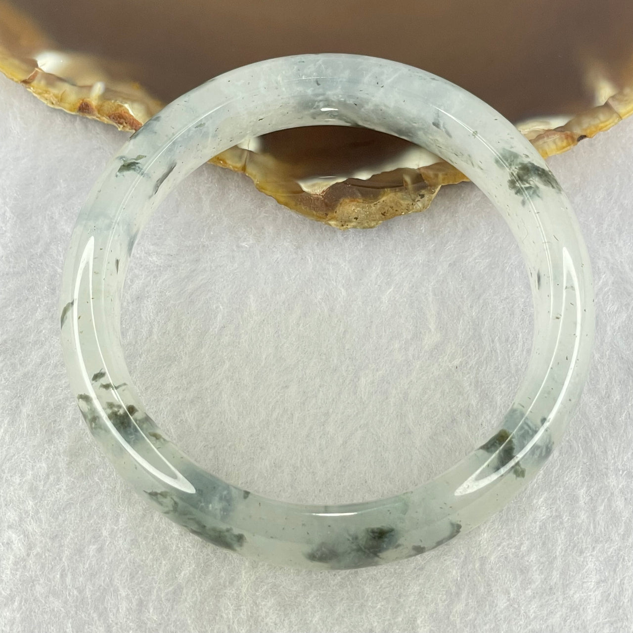 Translucent Grey with Green Piao Hua Sodium Feldspar Jade Bangle Internal Diameter 57.4mm 53.36g 15.8 by 8.1mm (Close to Perfect)