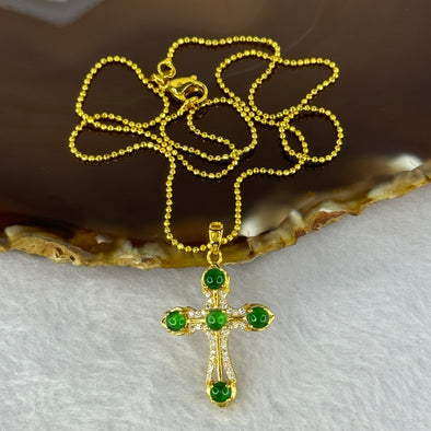 Type A Icy Green Omphasite Jadeite with Crystals S925 Sliver Gold Color Cross in Sliver Necklace 3.82g 3.5 by 1.2mm 5pcs