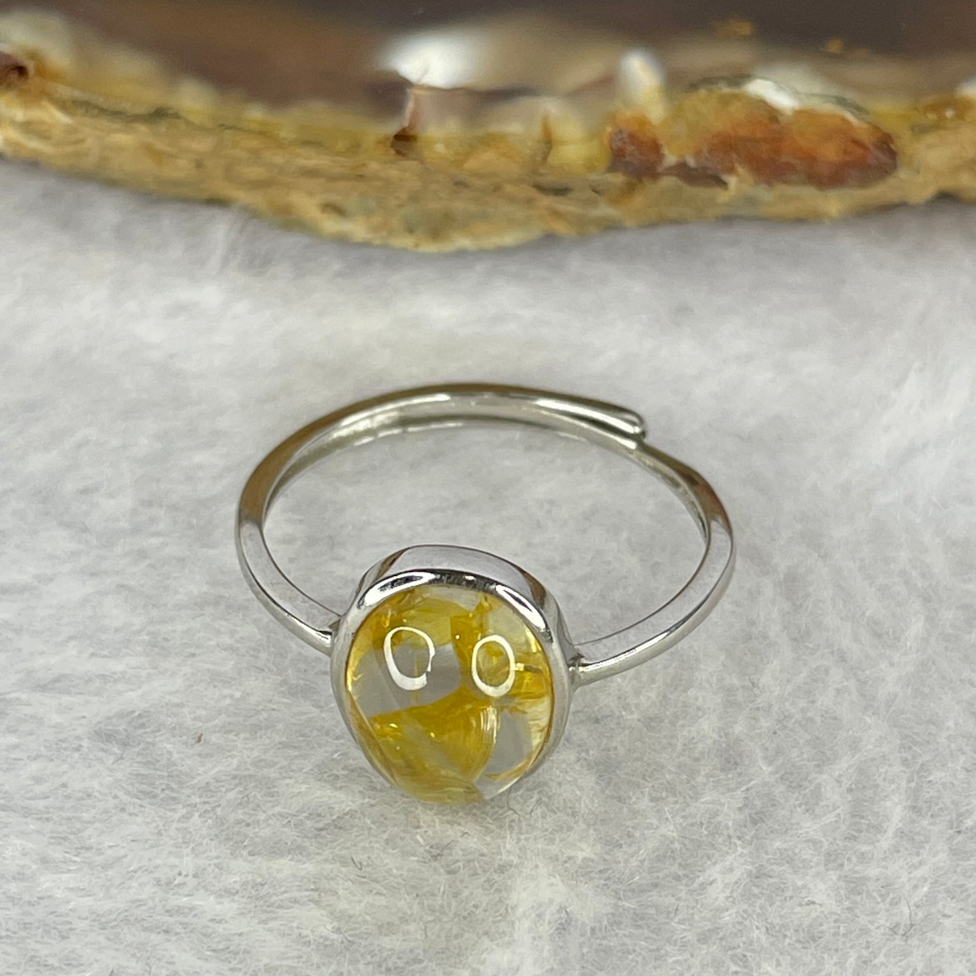 Above Average Grade Natural Yellow Super 7 Crystal in 925 Sliver Ring (Adjustable Size) 天然黄级七水晶 925 银戒指（可调节尺寸) 1.93g 9.4 by 7.7 by 5.2mm - Huangs Jadeite and Jewelry Pte Ltd