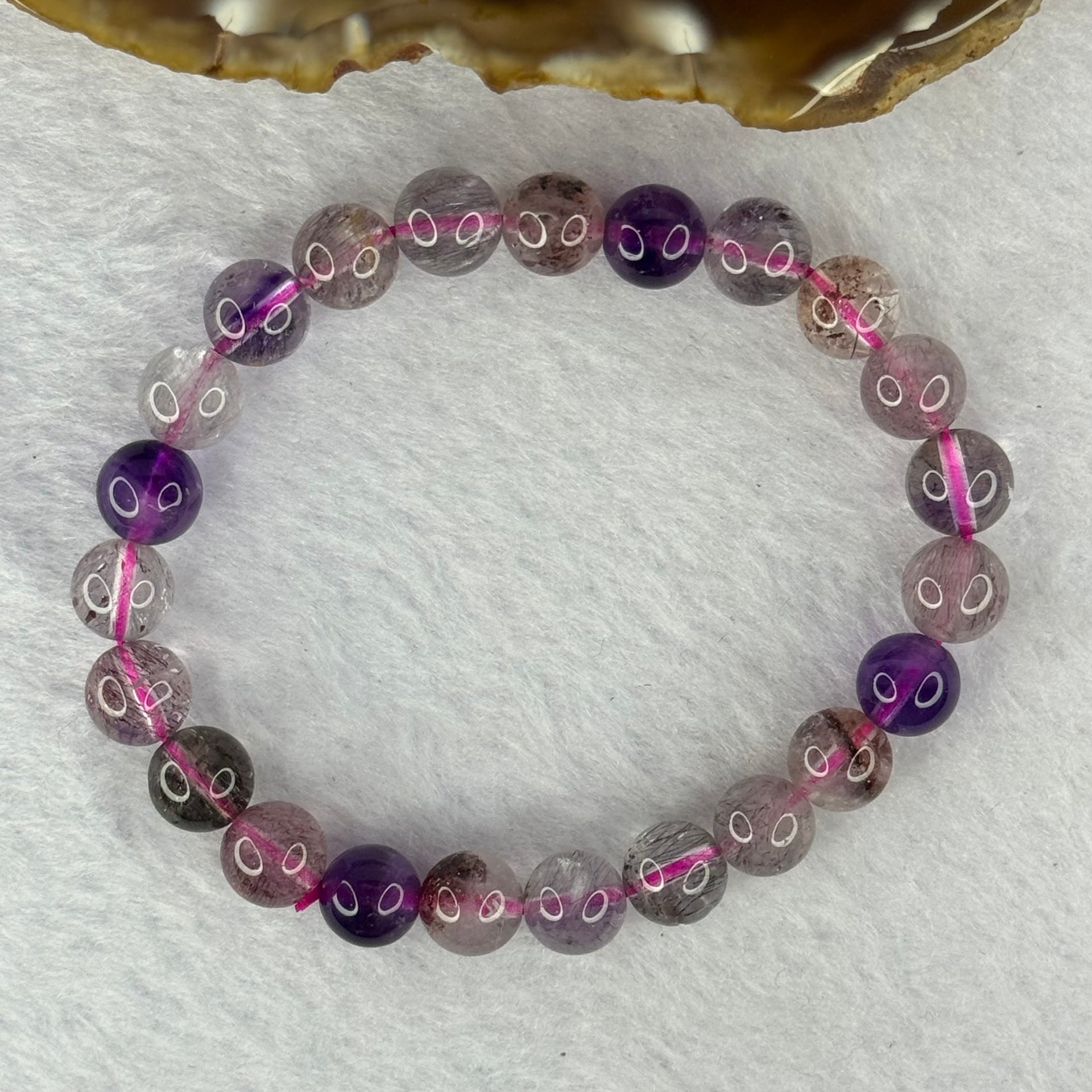 Above Average Grade Natural Super 7 Crystal Beads Bracelet 天然超级七水晶珠手链 17.55g 15.5mm 8.3mm 23 Beads - Huangs Jadeite and Jewelry Pte Ltd