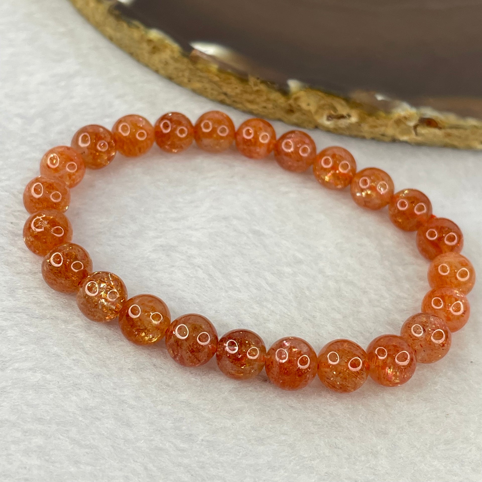 Good Grade Natural Sunstone, Heliolite and Aventurine Feldapar Beads Bracelet 天然金太阳日光石珠手链 14.99g 15cm 8.0mm 24 Beads - Huangs Jadeite and Jewelry Pte Ltd