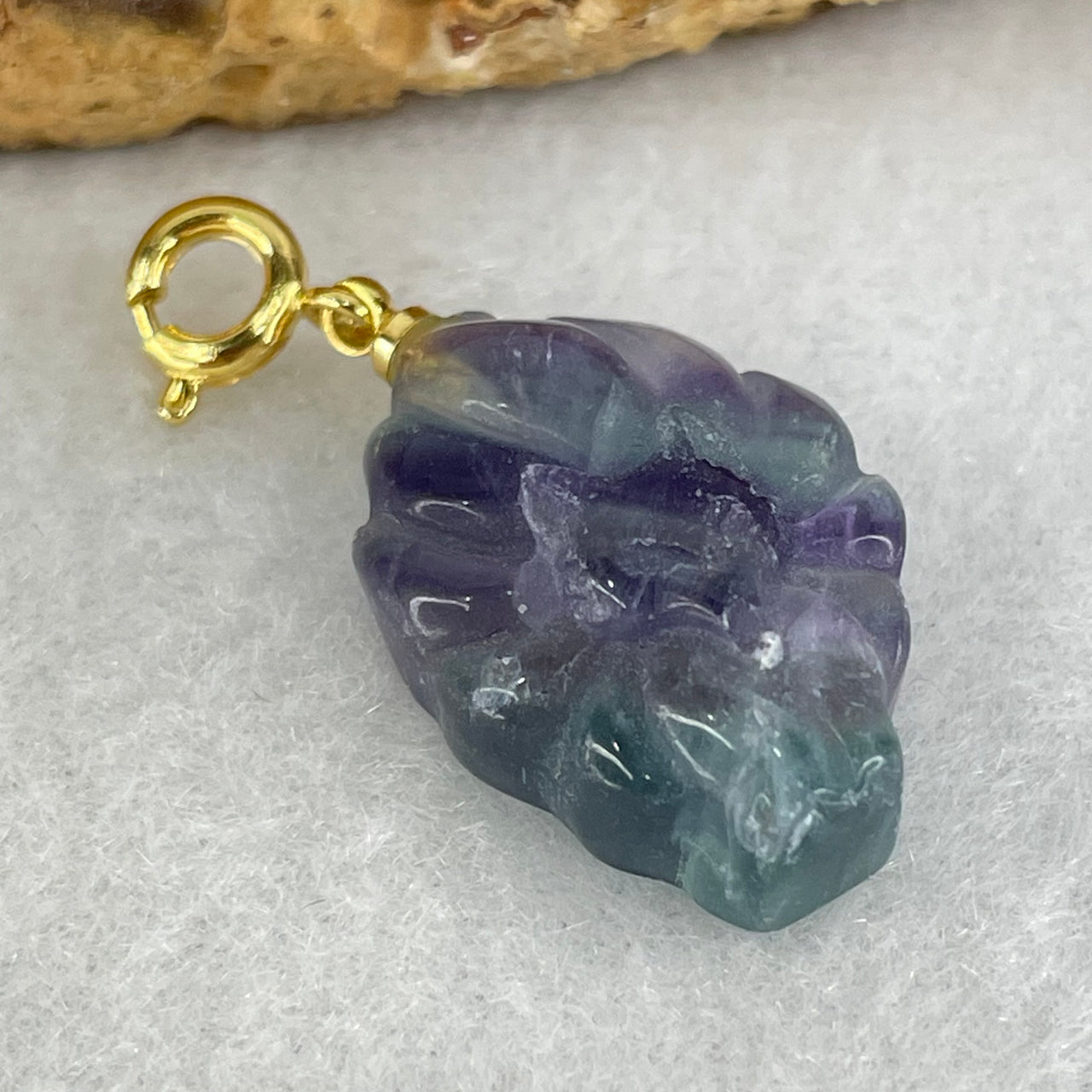 Natural Purple and Green Fluorite 9 Tail Fox Charm Pendant 4.85g 2.30 by 15.8 by 8.2mm